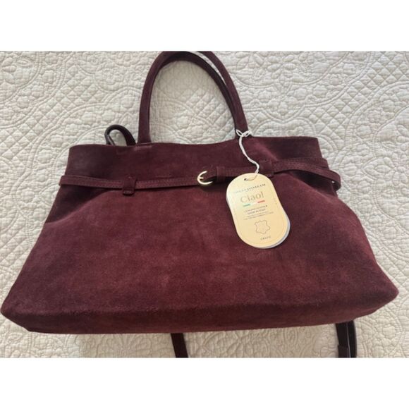 NWT Viola Castellani Ciao! Suede Leather Satchel, Wine, Made in Italy. - Picture 1 of 10